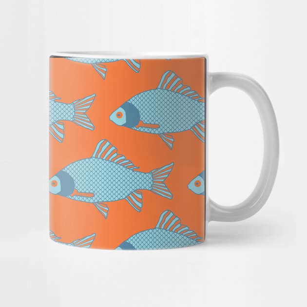 Blue and Orange Tropical Fish Shoal Pattern by Rhubarb Myrtle